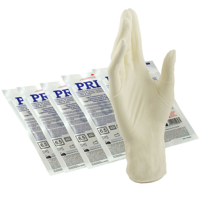 PRIMA Sterile latex surgical gloves, light powdered, 1 pair, size 6.5-