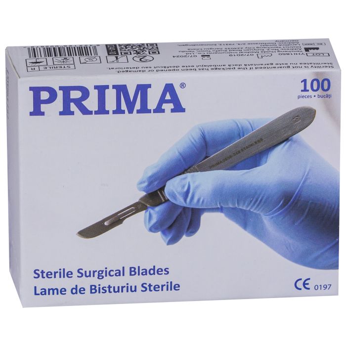 Sterile carbon steel scalpel blades, PRIMA, various sizes, 100 pieces