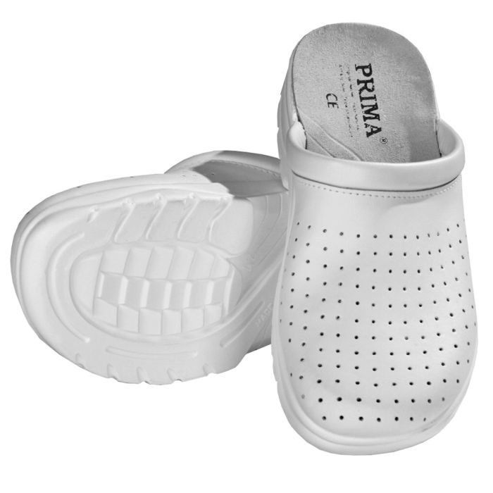 Perforated leather clogs, PRIMA, white or black, sizes 35-46
