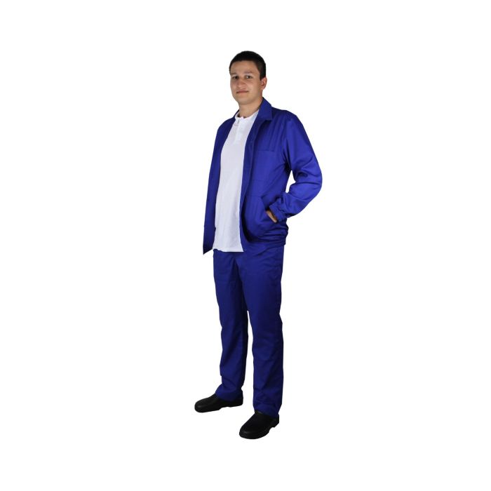 JACK Classic unisex work coat, polly-cotton, long sleeve, button closure, blue