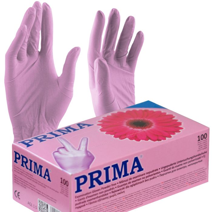 Nitrile examination gloves, PRIMA, powder-free, pink, 100 pieces