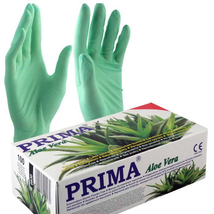 Latex examination gloves, PRIMA, with aloe vera, powder-free, 100 pieces