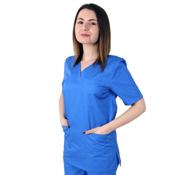 Work Uniforms/PROFESSIONAL UNIFORMS/Women`s Blouses and Coats - VED Premium unisex medical scrub, short sleeve, 3 pockets