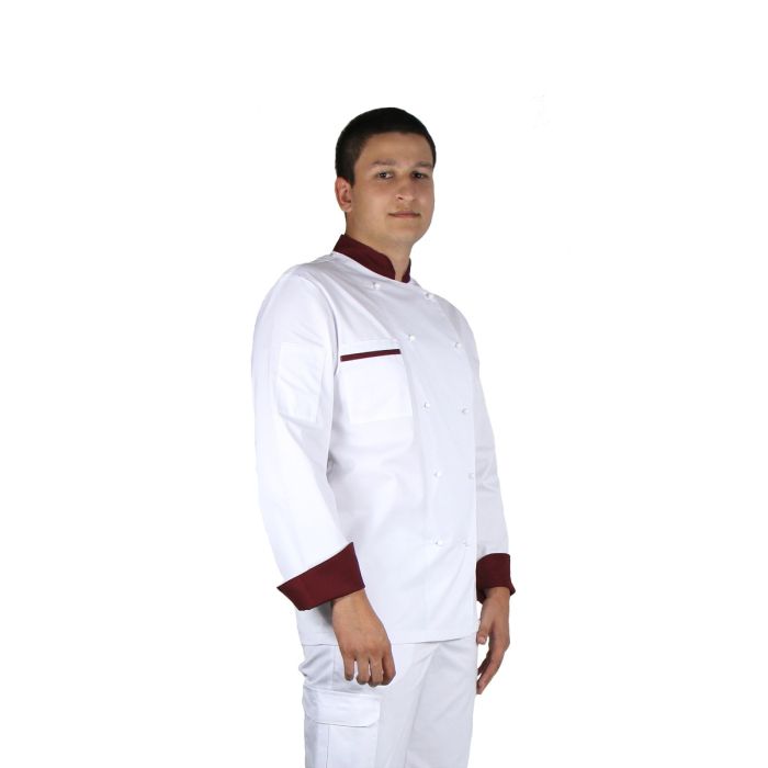 EDY Premium mens chef shirt, elegant, long sleeve, button closure, 2 pockets, white