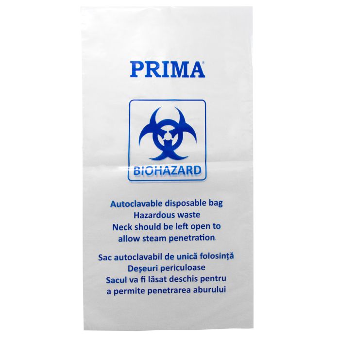 PRIMA Autoclavable bags, biohazard, transparent, 20 pieces