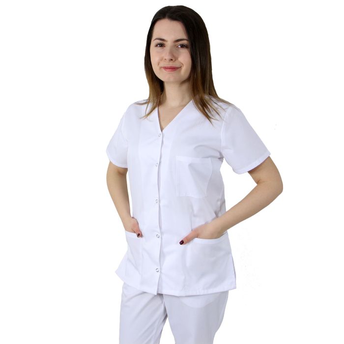 Womens medical scrub, VERA Premium, short sleeve, buttons, 3 pockets