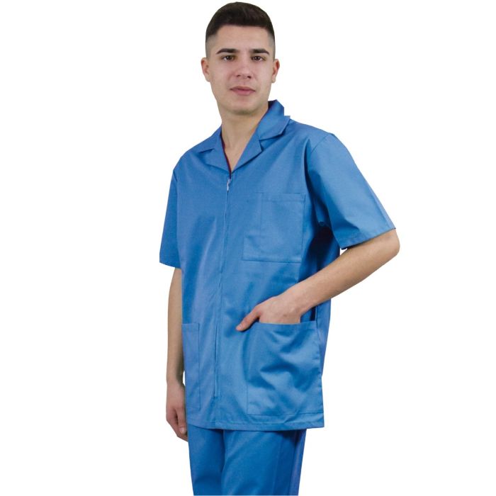 Men's medical scrub, TOM Premium, short sleeve, zipper, 3 pockets