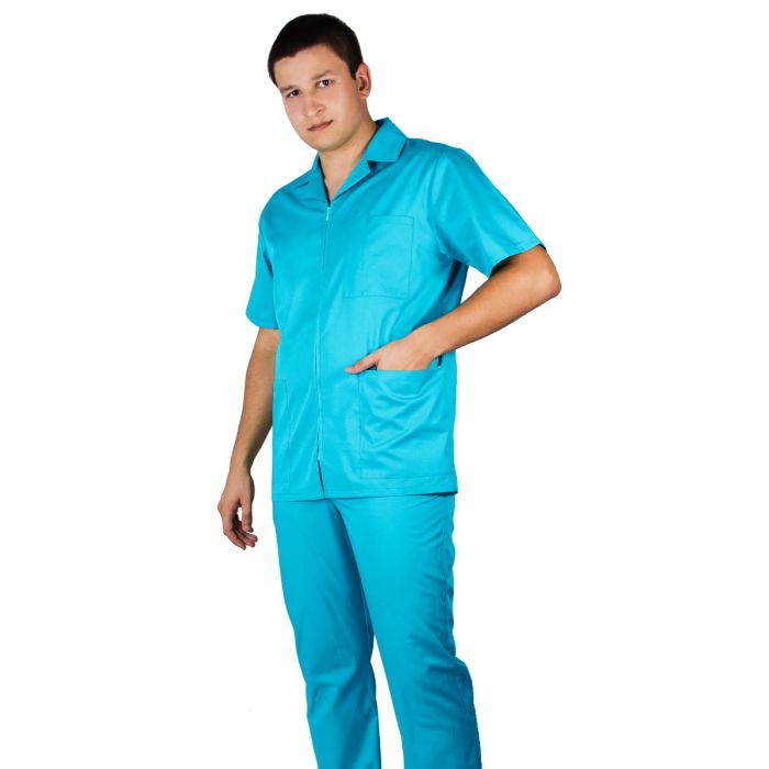 TOM Classic men's medical scrub, short sleeve, zipper, 3 pockets