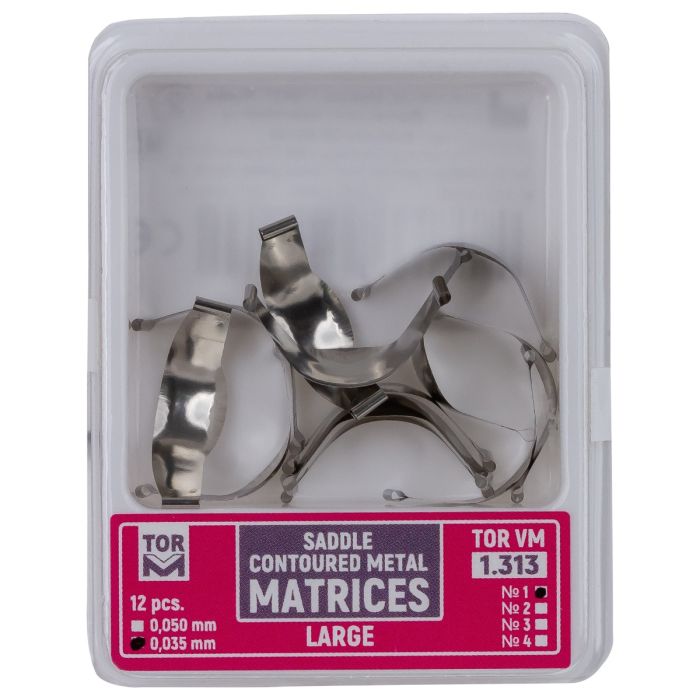 Contoured metal matrices, saddle type, with ledge, 35 microns, 12 pieces