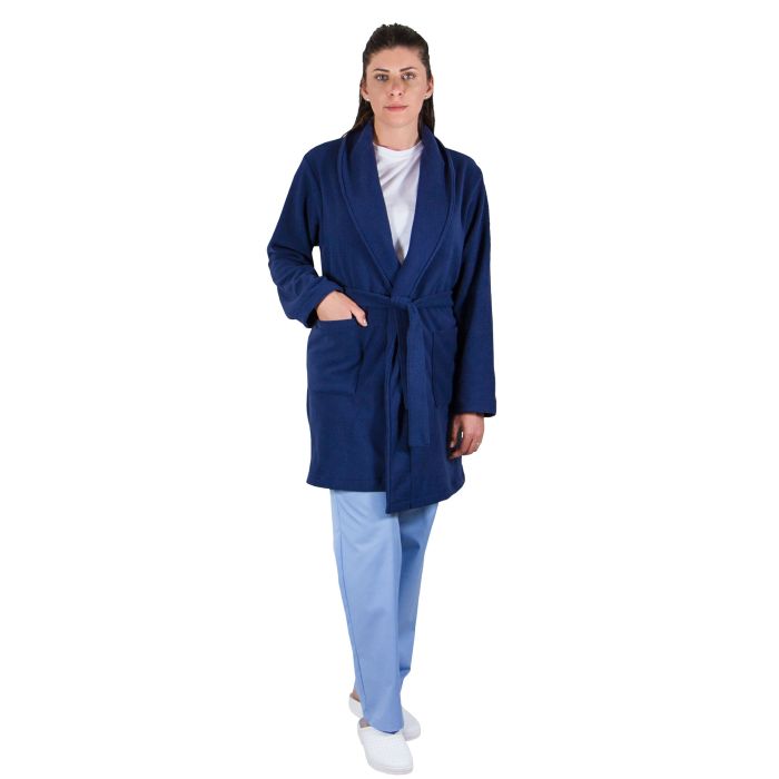 PRIMA modern polar fleece robe navy blue