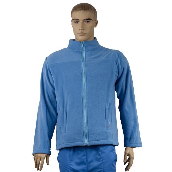 JOE Medical jacket, unisex, fleece, tunic type, long sleeve, zipper, 2 pockets, blue