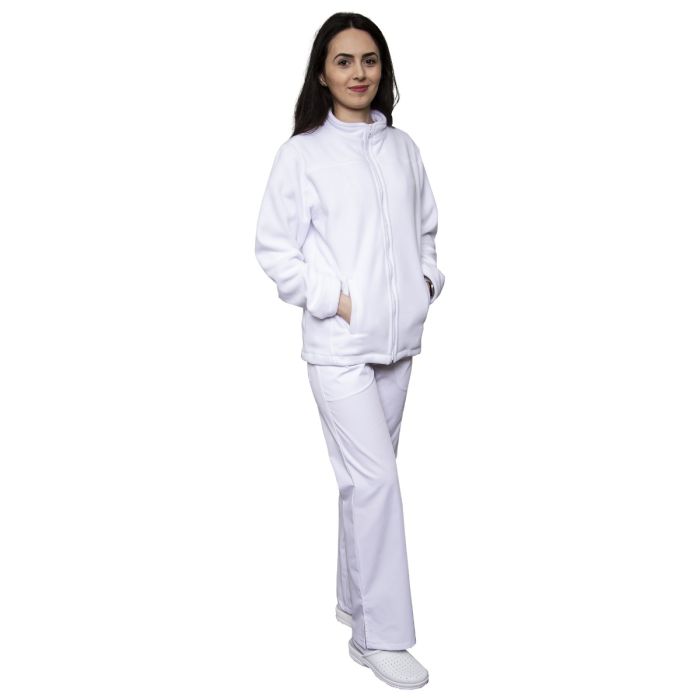 JOE Medical jacket, unisex, fleece, tunic type, long sleeve, zipper, 2 pockets, white
