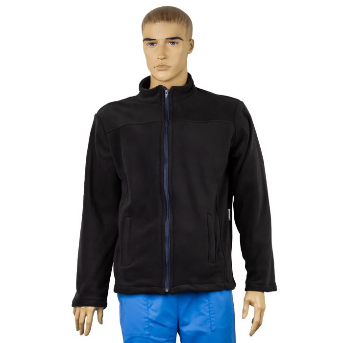 JOE Medical jacket, unisex, fleece, tunic type, long sleeve, zipper, 2 pockets, black