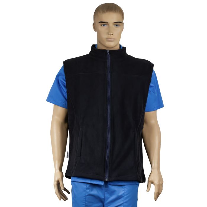 VIO unisex medical fleece vest, tunic type, with zipper and 2 pockets, black