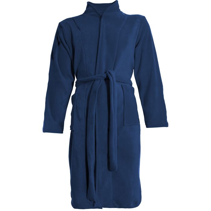 PRIMA Classic polar fleece robe with 2 pockets, navy blue, sizes XS-2XL