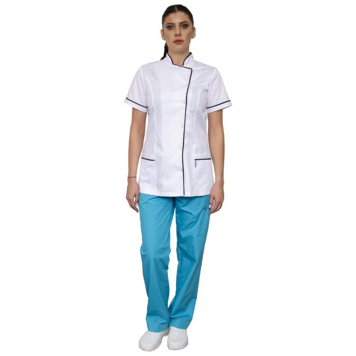 Work Uniforms/PROFESSIONAL UNIFORMS/Women`s Blouses and Coats - EMA Premium women medical scrub, tunic, short sleeve, buttons, 2 pockets