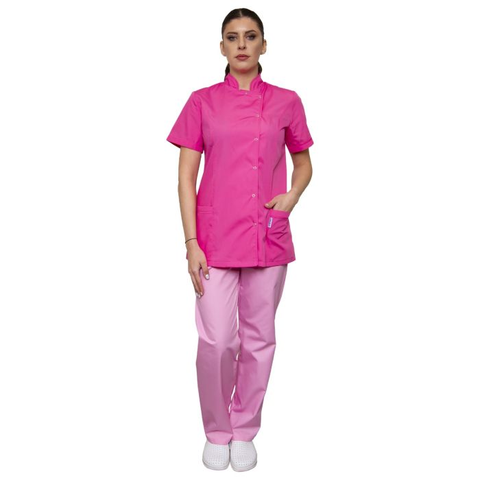 EMA Classic women medical scrub, tunic, short sleeve, buttons, 2 pockets