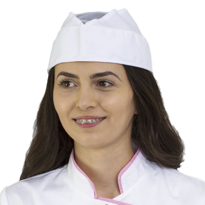 White cap with net for hospitality industry, various sizes
