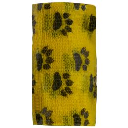 Cohesive bandage, yellow with paws 10x450 cm 1 piece for vet use