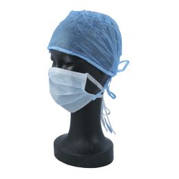 Blue cap with ties, doctor type, 100 pieces