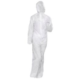Disposable protective coverall, PRIMA, with hood, PPSB, white, 2XL