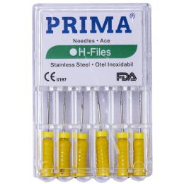 PMV PRIMA HEADSTROM H-FILES barbed broaches, yellow, size 20, 25mm, 6 pieces