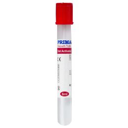 PRIMA Vacuum blood collection tube biochemistry, sterile, clot activator, red cap, glass tube, 6ml, 13x100mm, 100pcs

