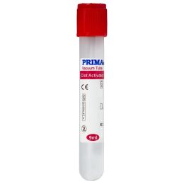 PRIMA Vacuum blood collection tube biochemistry, sterile, clot activator, red cap, glass tube, 9ml, 13x100mm, 100pcs