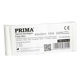 Cotton gauze bandage, PRIMA, in paper muff, 4mx10cm, 24 rolls