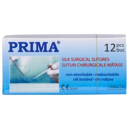Medical practice/Dental Practice/SURGICAL DENTAL SUTURES - Silk suture, 75 cm, round needle 1/2 25mm, USP0, 12 pieces