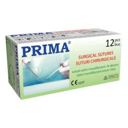 Nylon suture, length 75 cm, tapercut needle, 1/2 circle with length 20 mm, USP 3/0, 12 pieces
