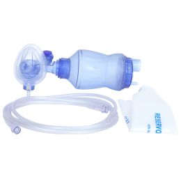 PVC resuscitator for infants, oxygen tubing 200 cm, oxygen mask nr.1, reservoir capacity 280 ml 