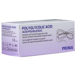 Polyglycolic acid suture, resorbaable 75cm, round needle 1/2, 30 mm, USP 0, 12 pieces/ box