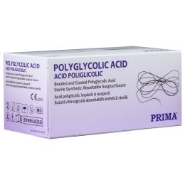 Polyglycolic acid suture thread, resorbable, 150 cm, without needle, USP 2/0, 12 pieces