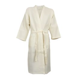 Bathrobes - Bathrobe Gofer Kimono, from twisted yarn of untreated cotton, nude, 220g/m2