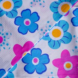 Textile fabric, cotton, pink/blue flowers, 2.4 x 1m