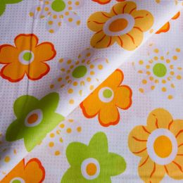 Textile fabric, cotton, orange/green flowers, 2.4 x 1m