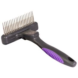 Flexible rake-type brush with 20 long teeth, for long fur