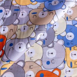 Textile fabric, cotton, multicolored bears blue, 2.4 x 1m